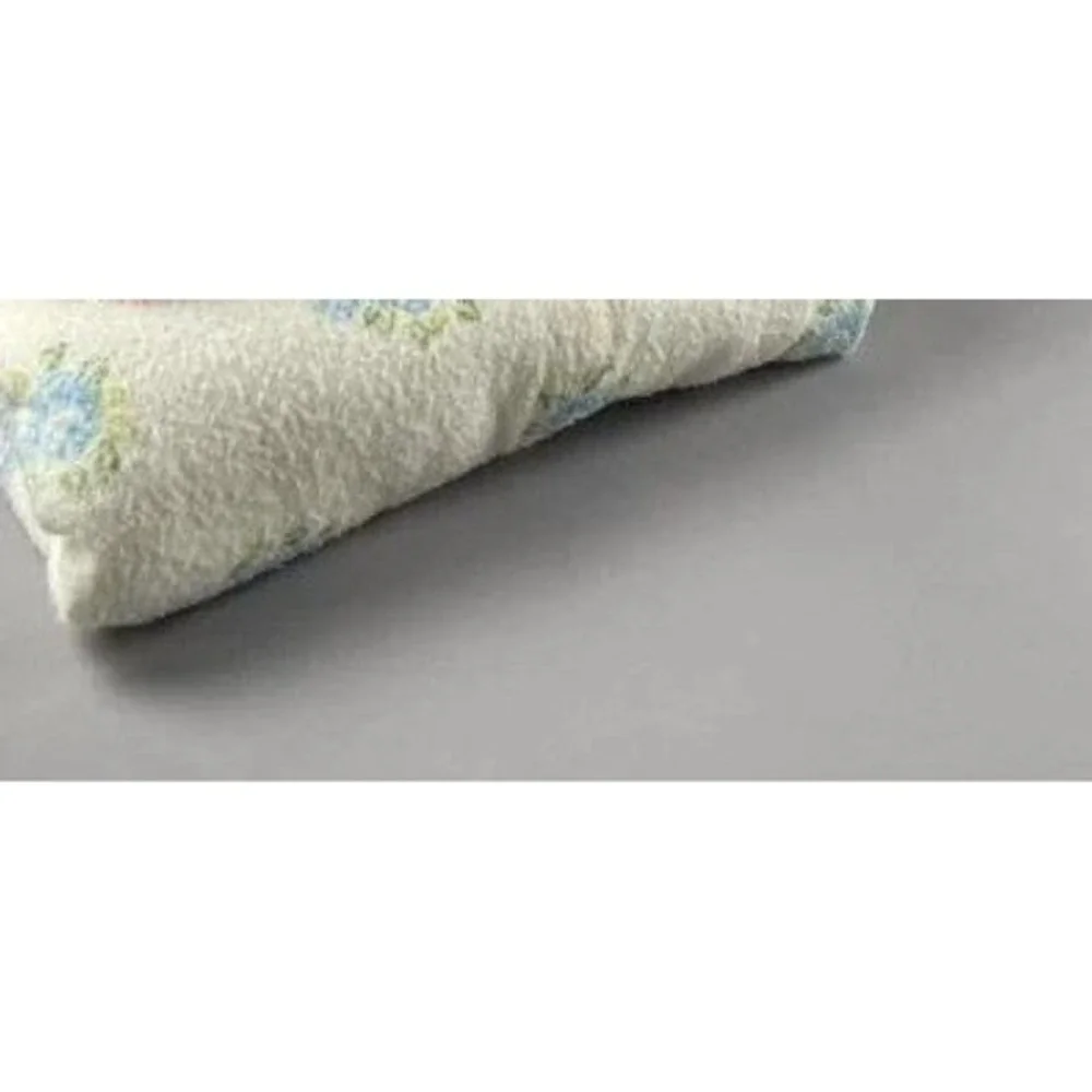 Vintage White Terry Cloth Bath Towel Blue Rose Floral Print Cottagecore